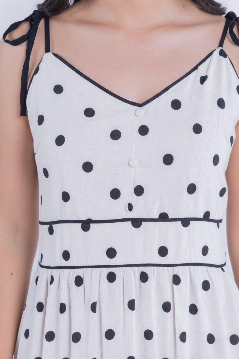 Vestido beige largo estampado de puntos