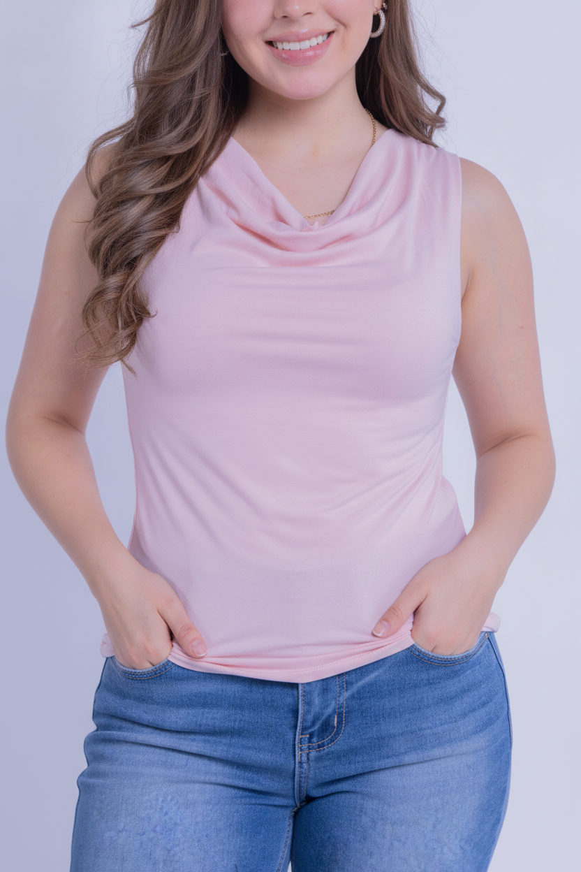 Blusa de tirantes rosa cuello caido