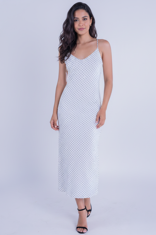 Vestido blanco de tirantes estampado de puntos