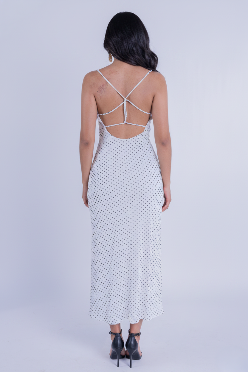 Vestido blanco de tirantes estampado de puntos