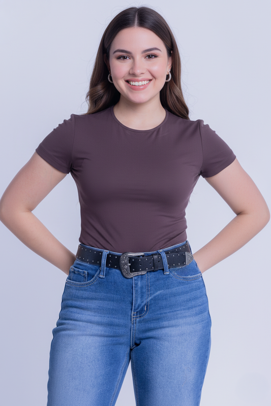 Blusa cafe manga corta basica