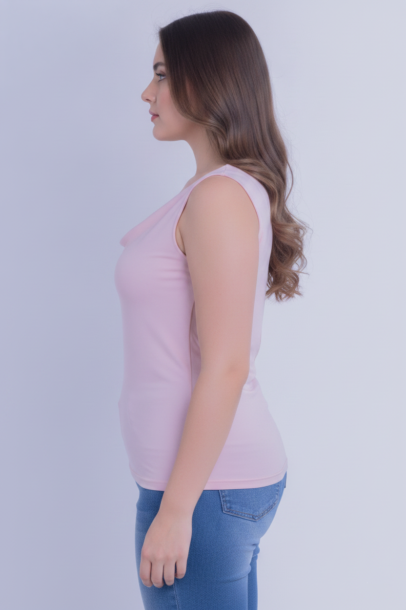 Blusa de tirantes rosa cuello caido