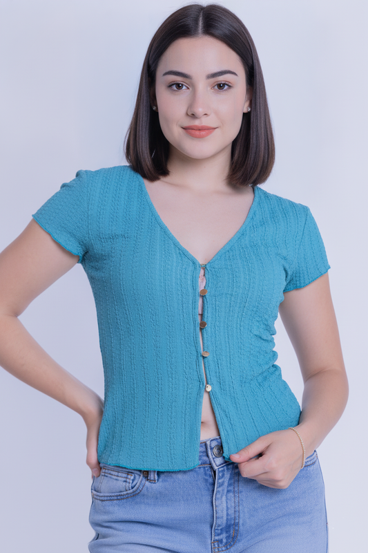 Blusa acqua abotonada acanalada
