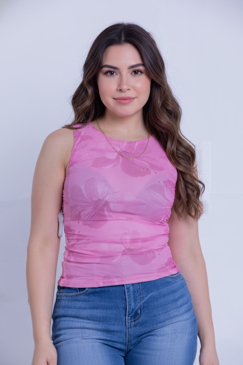 Blusa mesh con estampado floral