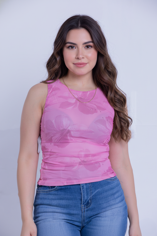 Blusa mesh con estampado floral