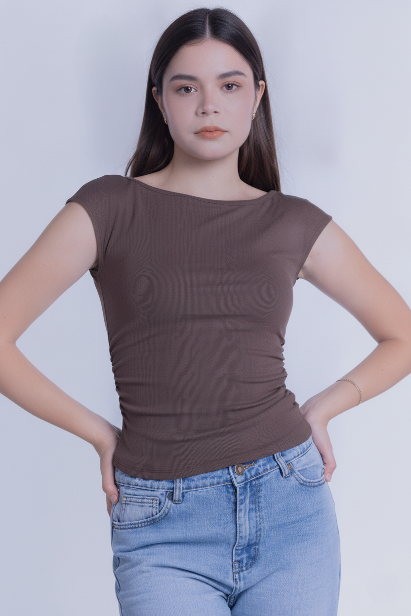 Blusa cafe manga corta basica