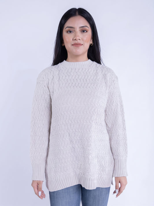 Suéter beige cuello redondo