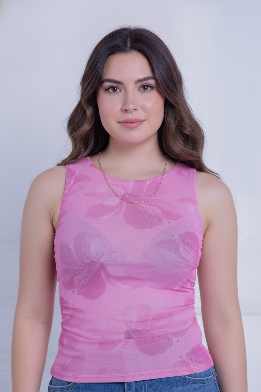 Blusa mesh con estampado floral