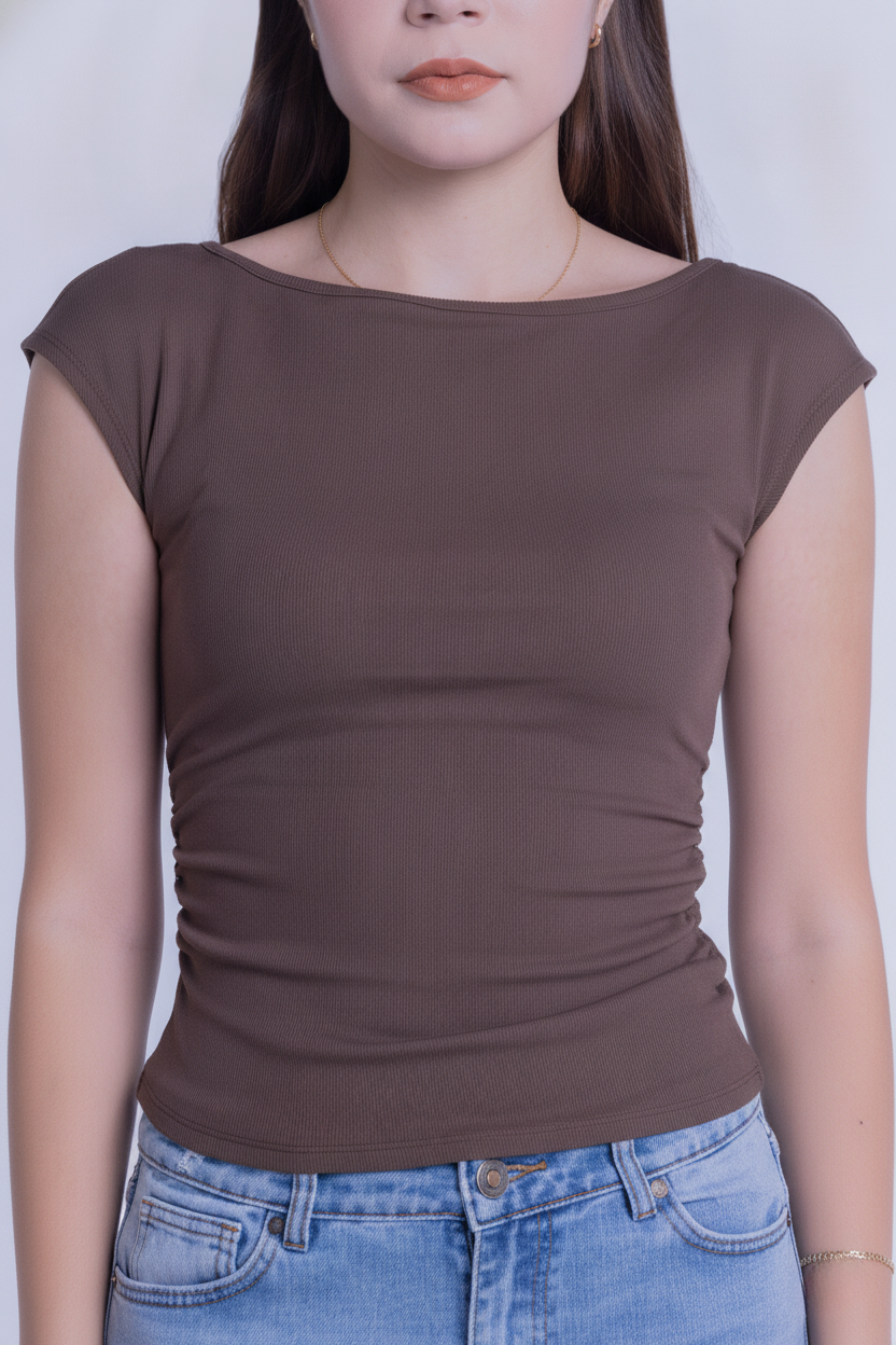 Blusa cafe manga corta basica