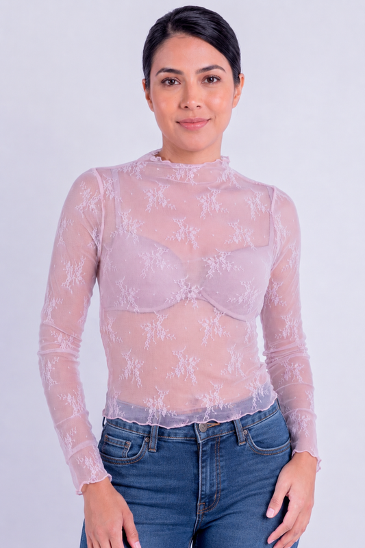 Blusa rosa de encaje manga larga