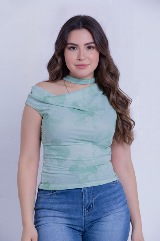 Blusa estampado de flores con amarre en cuello