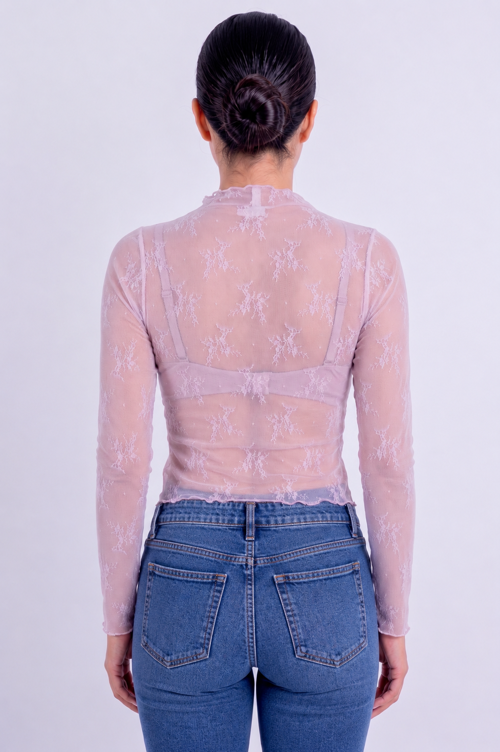Blusa rosa de encaje manga larga