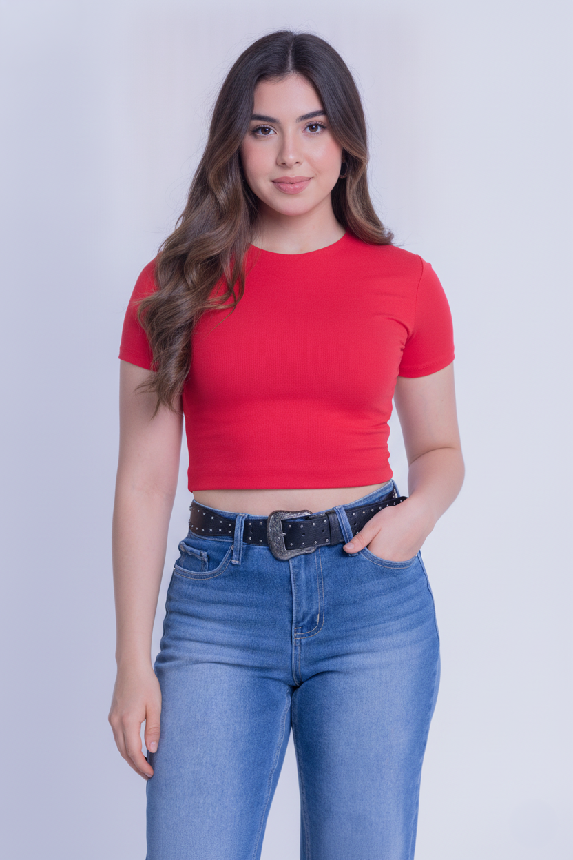 Crop top rojo cuello redondo