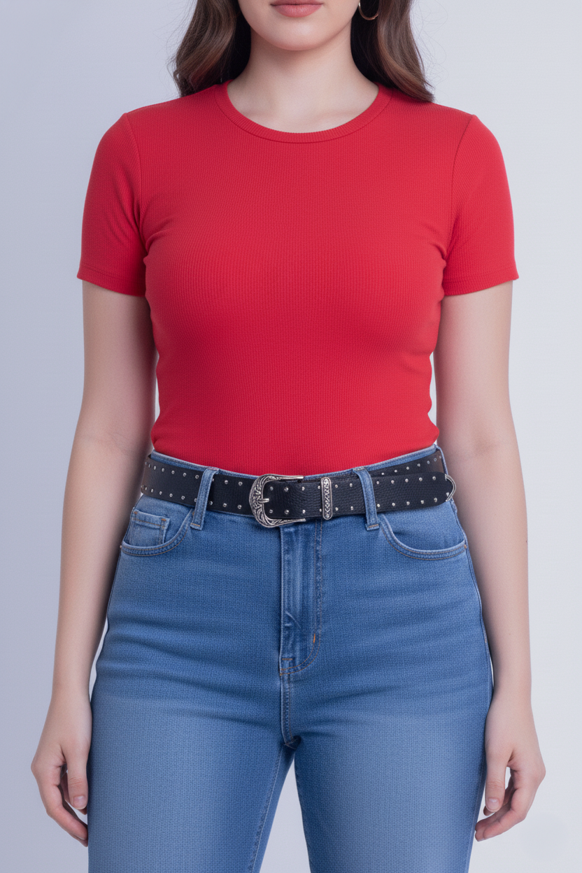 Crop top rojo cuello redondo