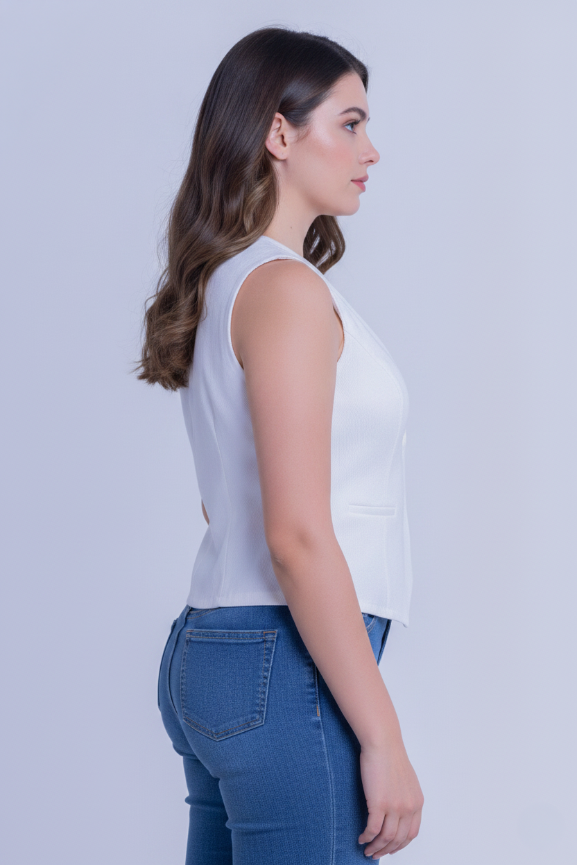 Chaleco blanco con pinzas abotonado