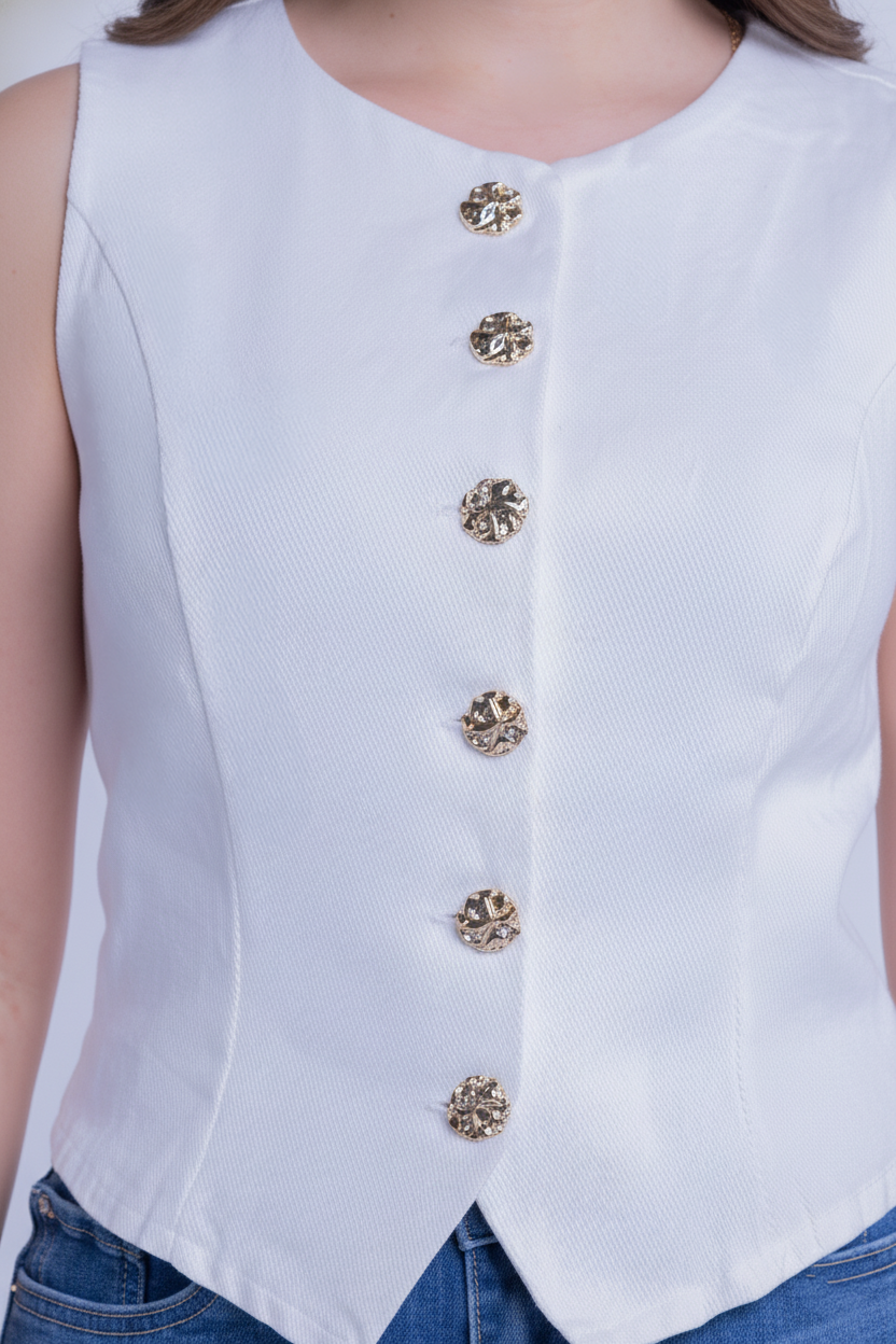 Chaleco blanco con pinzas abotonado
