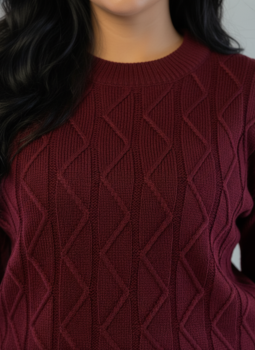 Conjunto calientito tipo suéter guinda de pantalonera y blusa