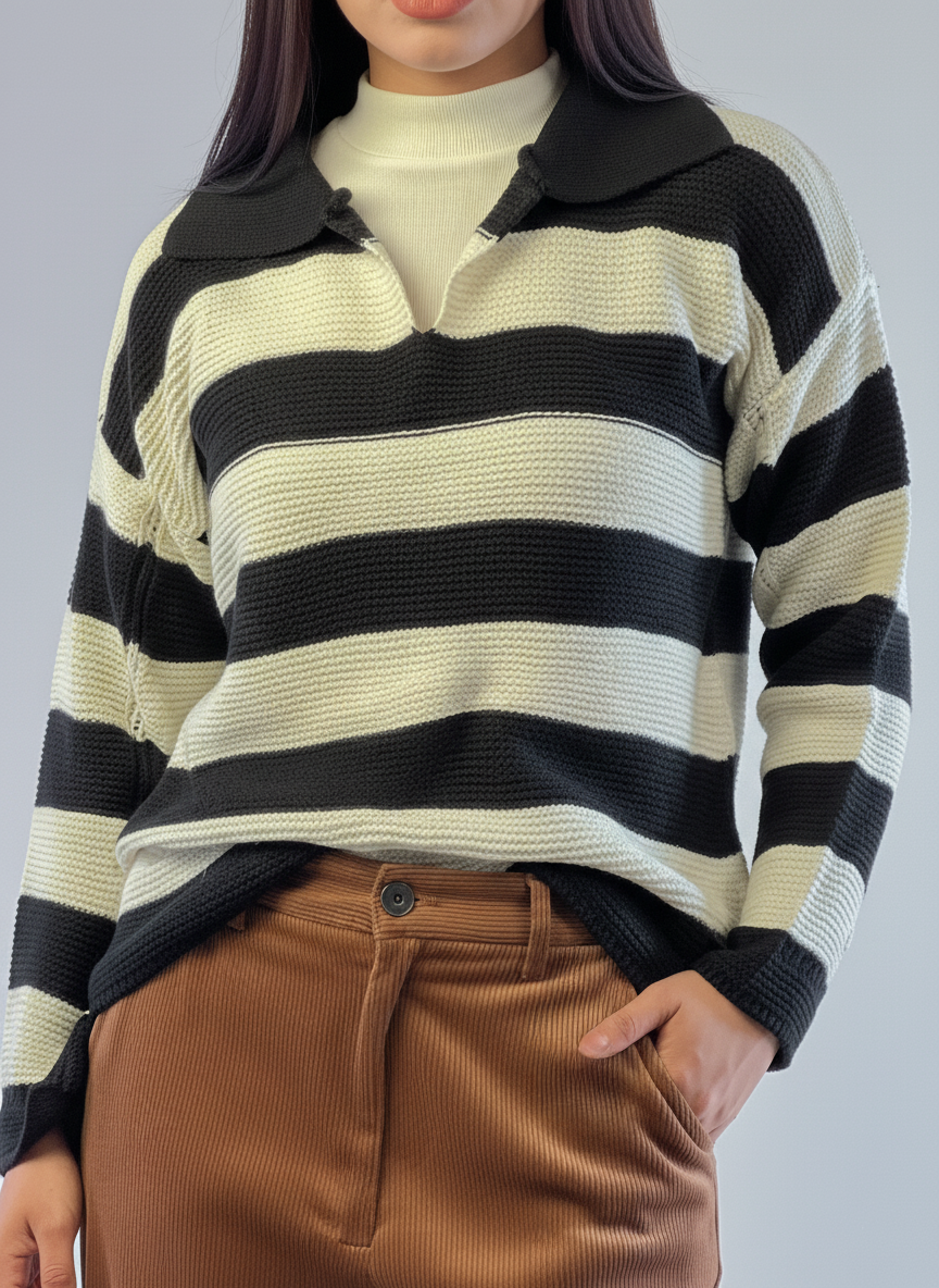 Suéter a rayas tejido cuello en V