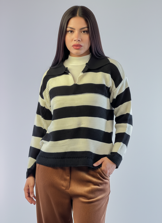 Suéter a rayas tejido cuello en V