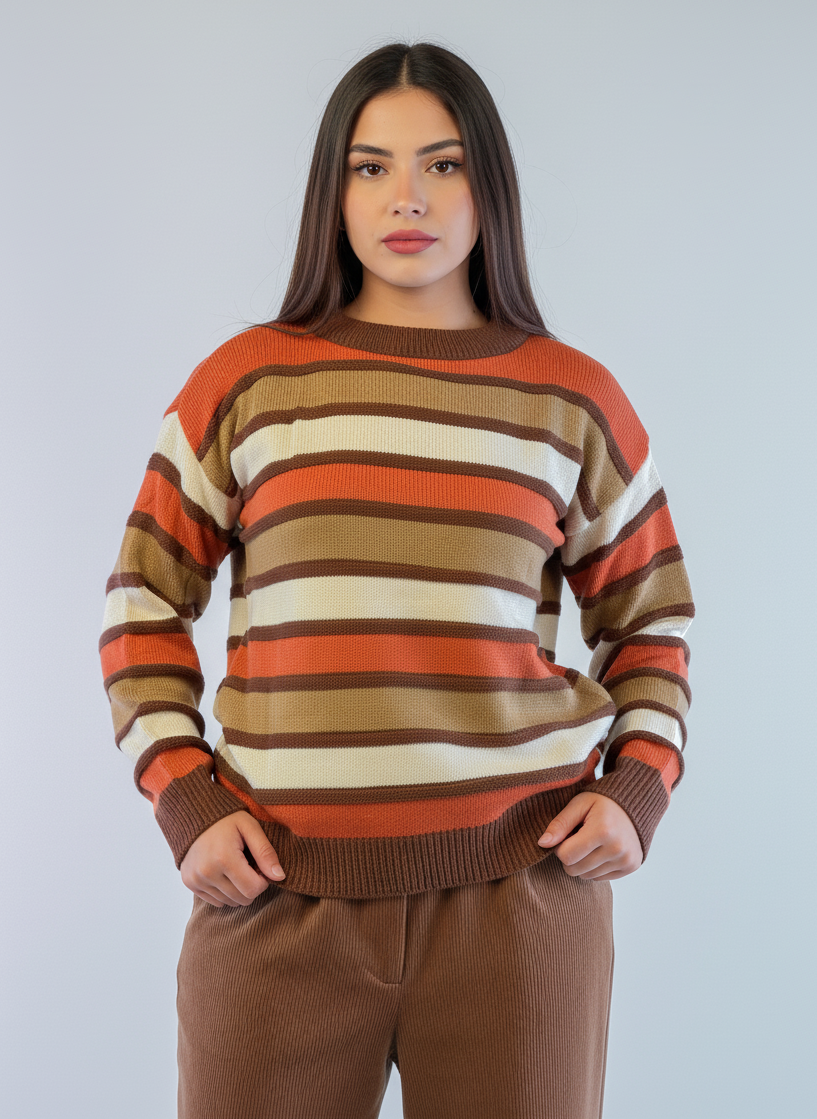 Suéter naranja con rayas horizontales