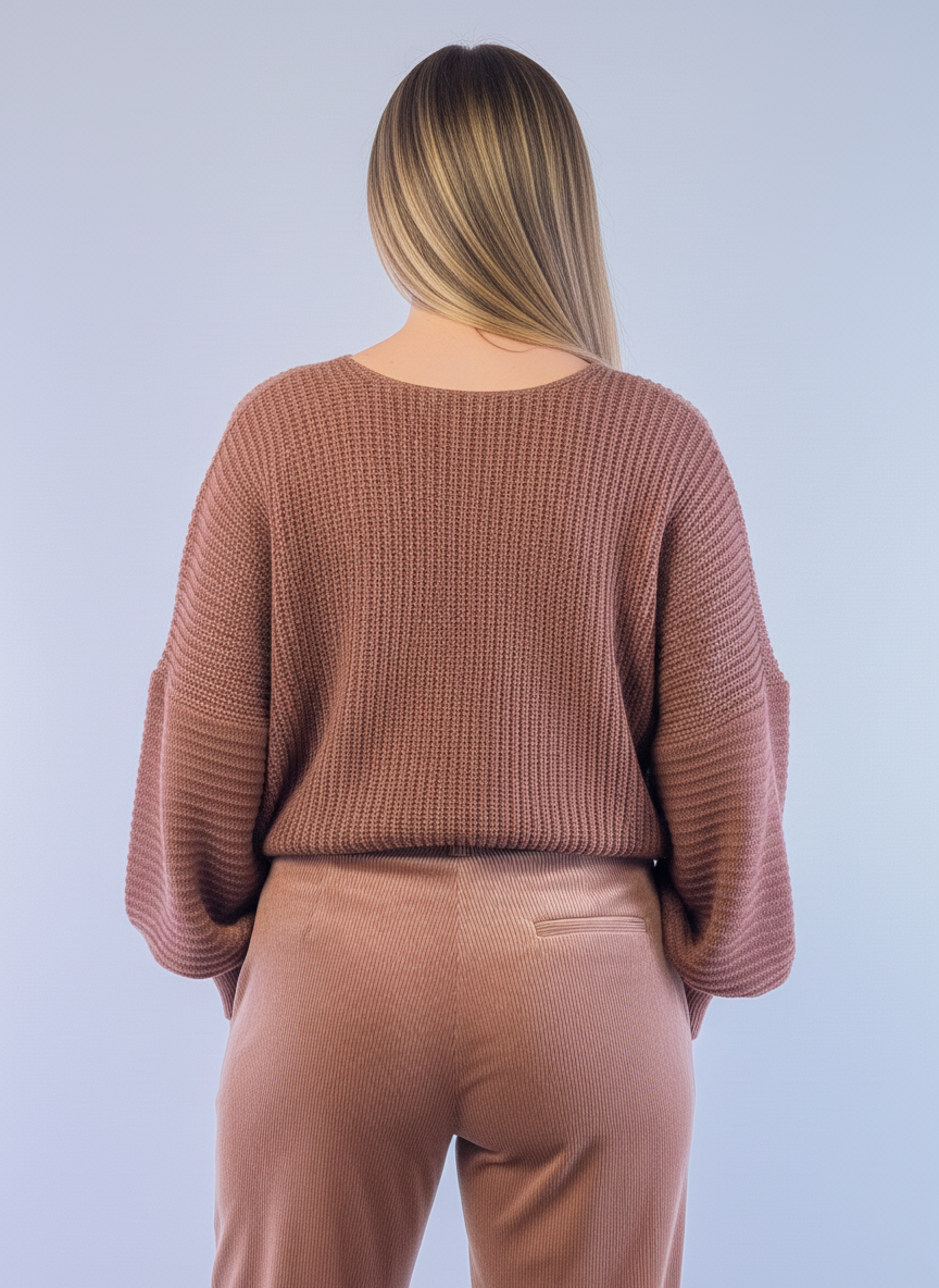 Suéter cafe cuello redondo tejido