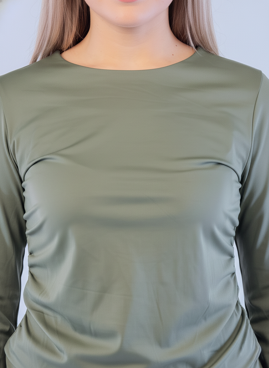 Blusa verde manga larga cuello redondo