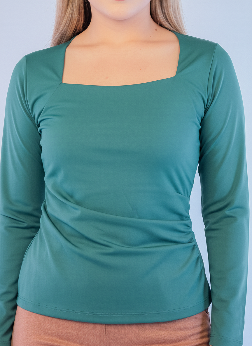 Blusa manga larga cuello rectangular