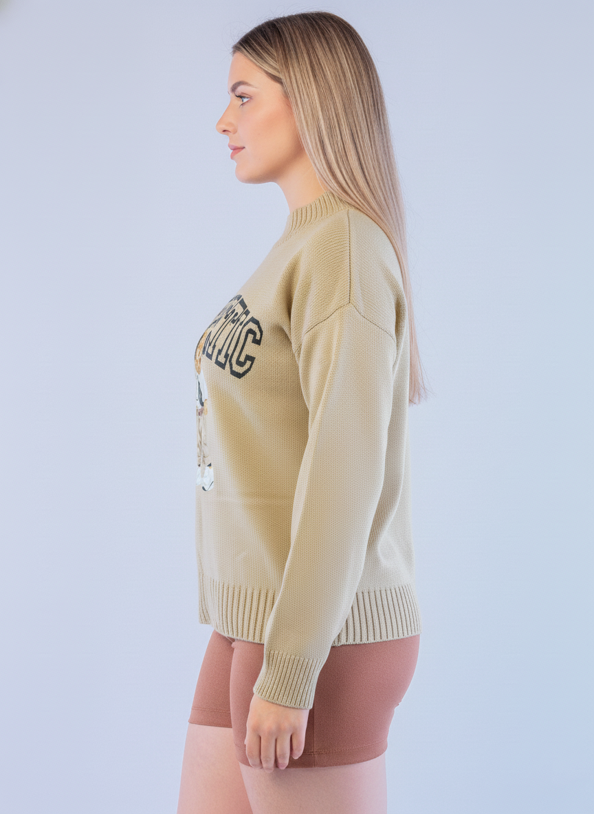 Suéter cafe tejido con estampado de oso