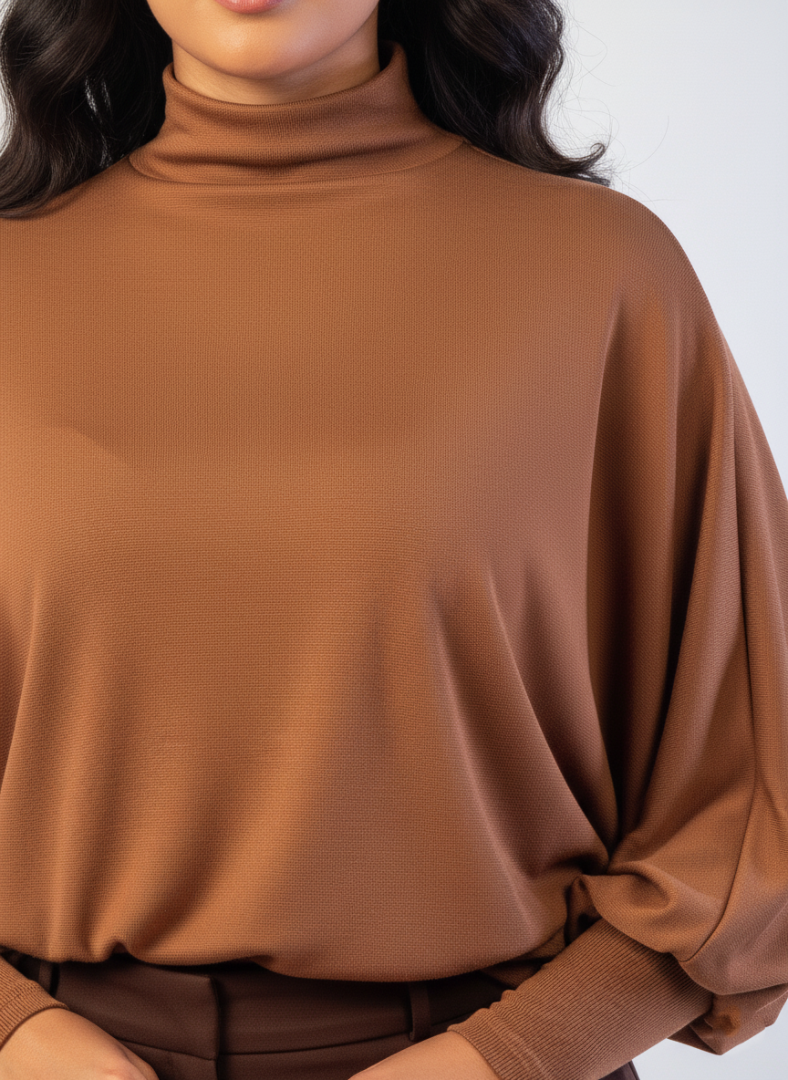 Blusa cafe manga larga corte tipo recto