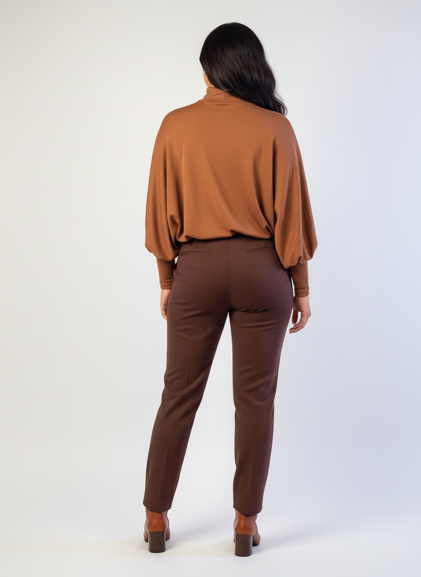 Blusa cafe manga larga corte tipo recto