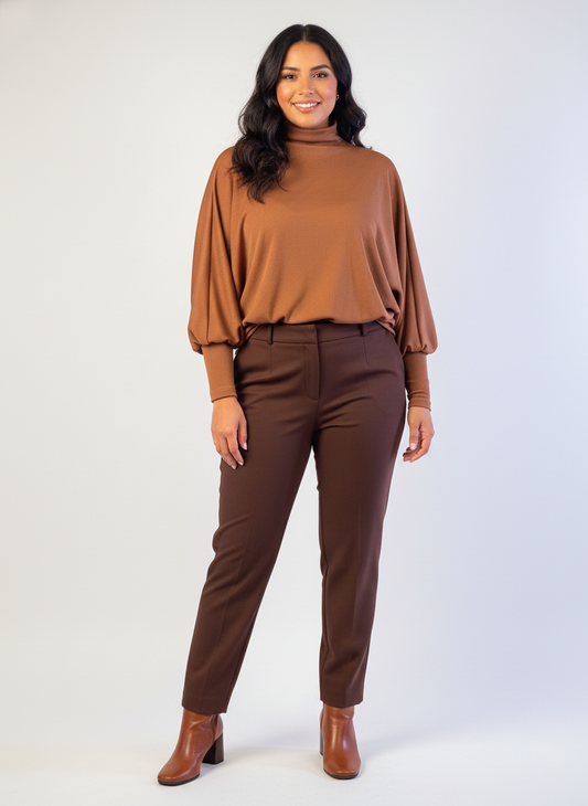 Blusa cafe manga larga corte tipo recto