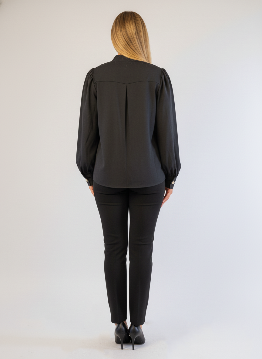 Blusa negra abotonada manga de globo