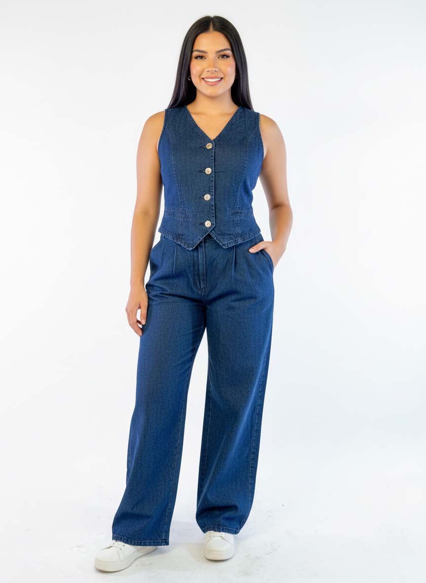 Conjunto de mezclilla de chaleco y pantalón