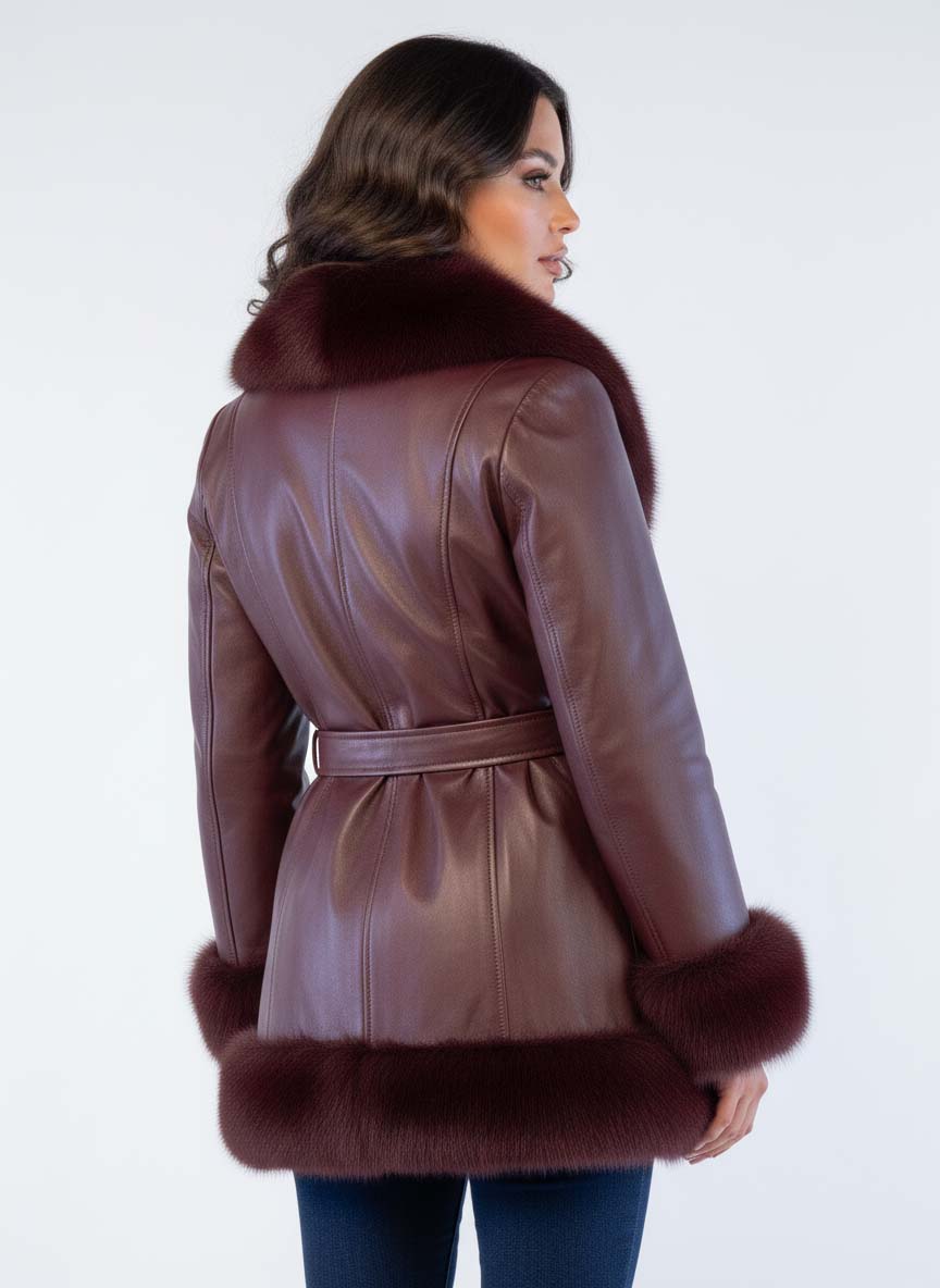 Abrigo color vino con peluche decorativo