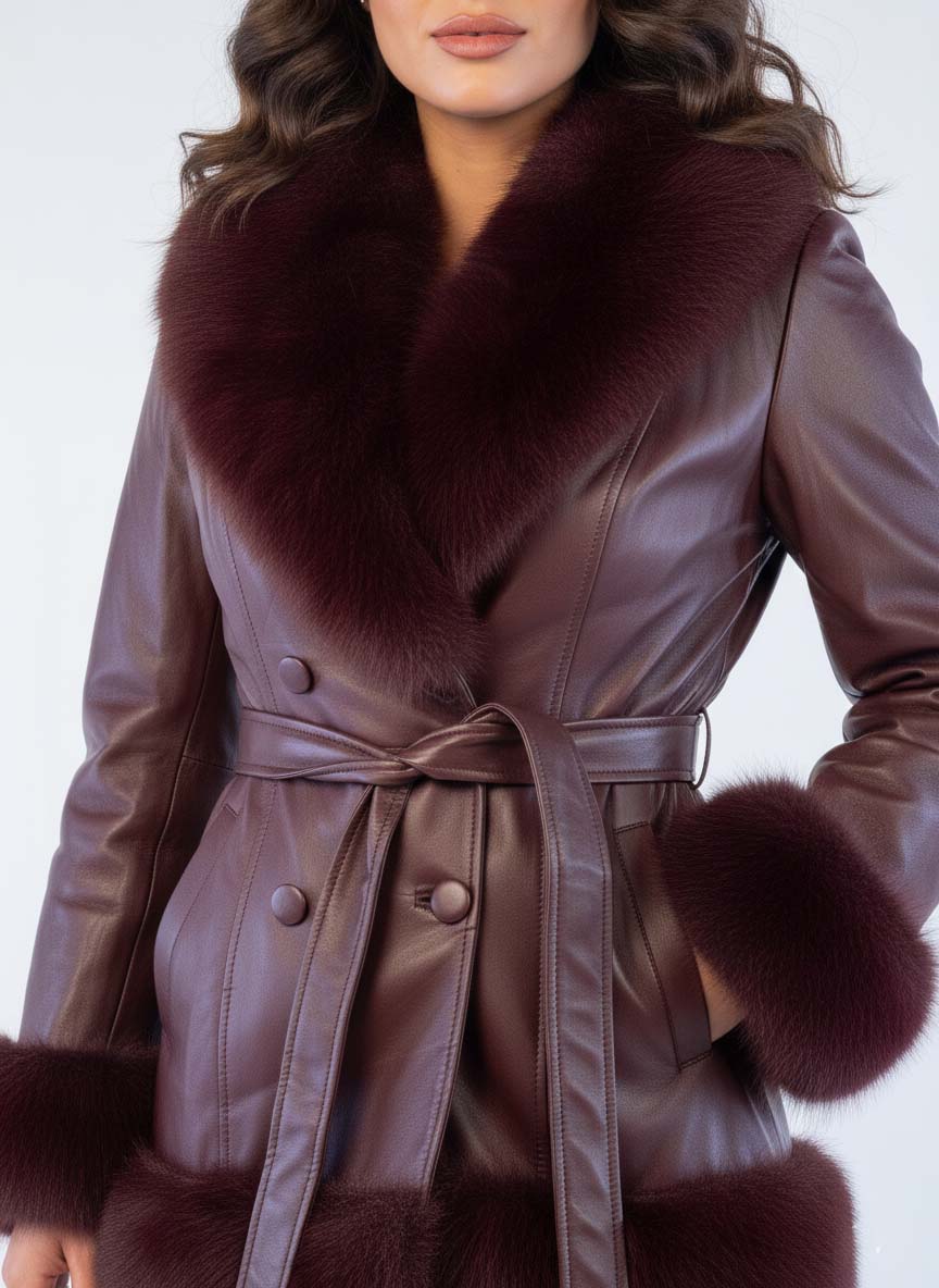 Abrigo color vino con peluche decorativo