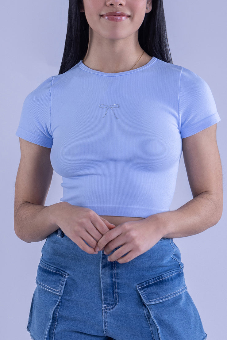 Crop top azul con