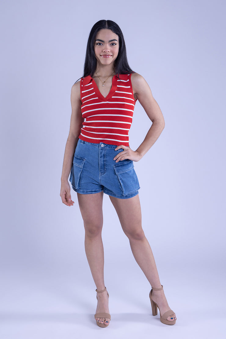 Blusa roja a rayas