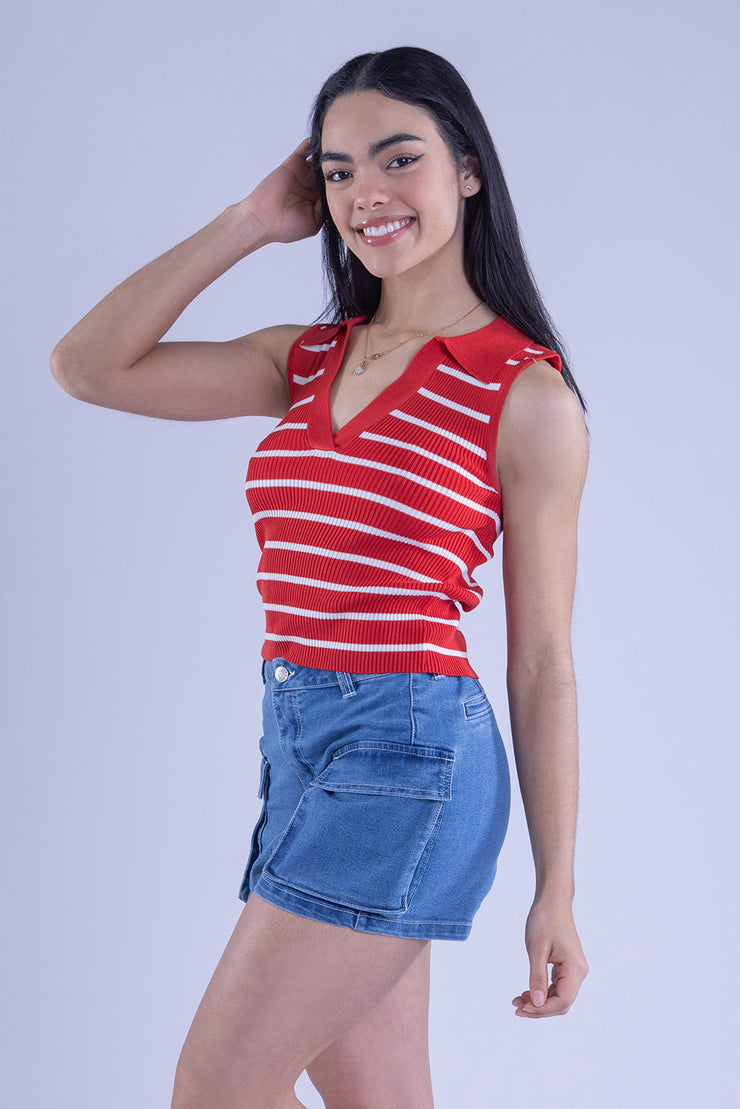 Blusa roja a rayas