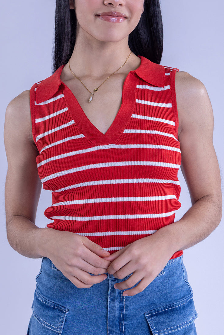 Blusa roja a rayas