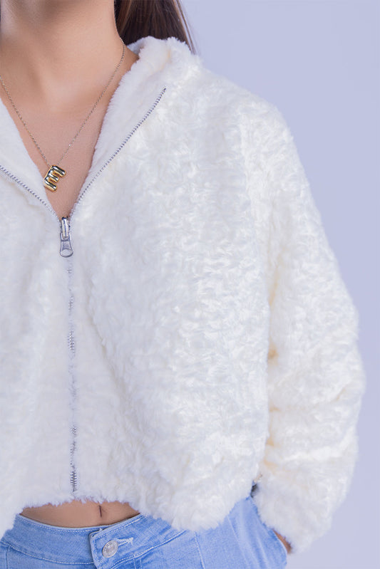 Chamarra blanca de ziper tela tipo toalla