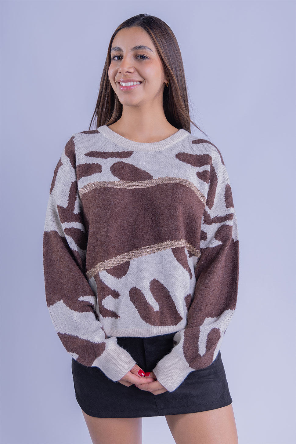 Suéter animal print cafe y beige