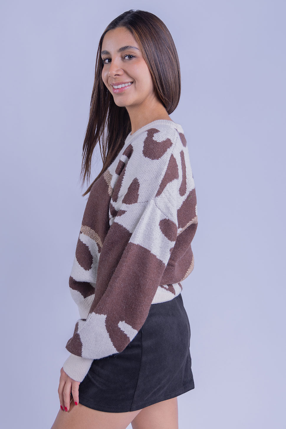 Suéter animal print cafe y beige