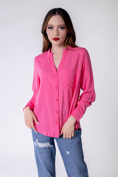 Blusa sencilla cuello V de mangas largas