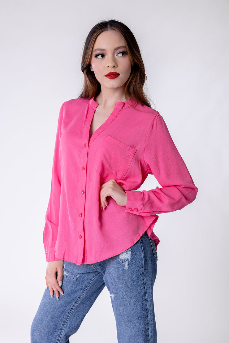 Blusa sencilla cuello V de mangas largas