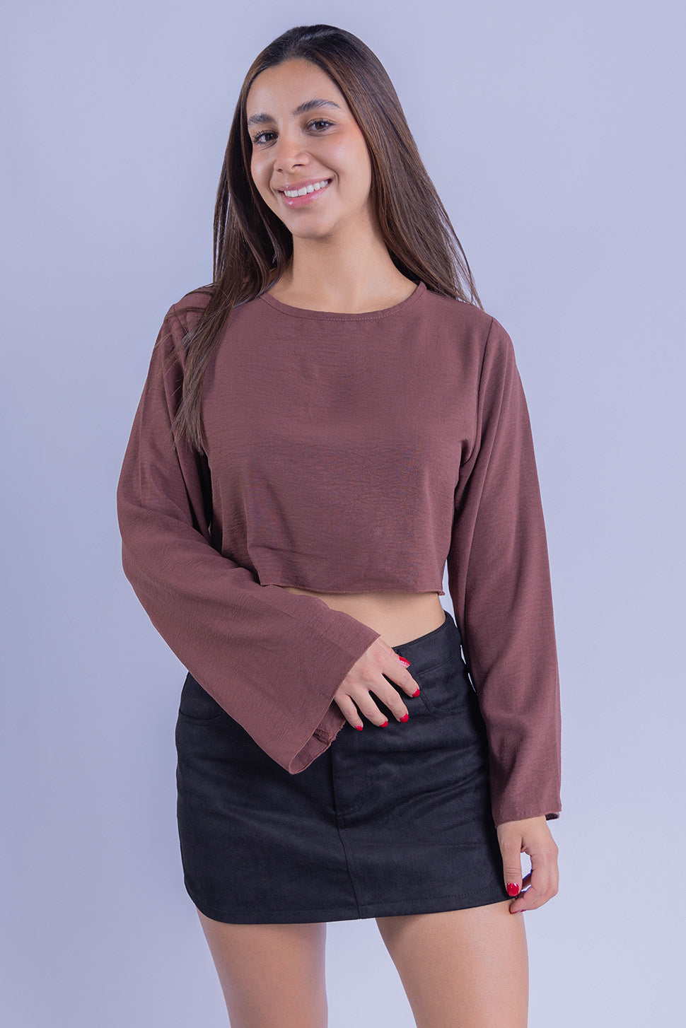 Crop top cafe manga larga amplia