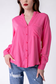 Blusa sencilla cuello V de mangas largas