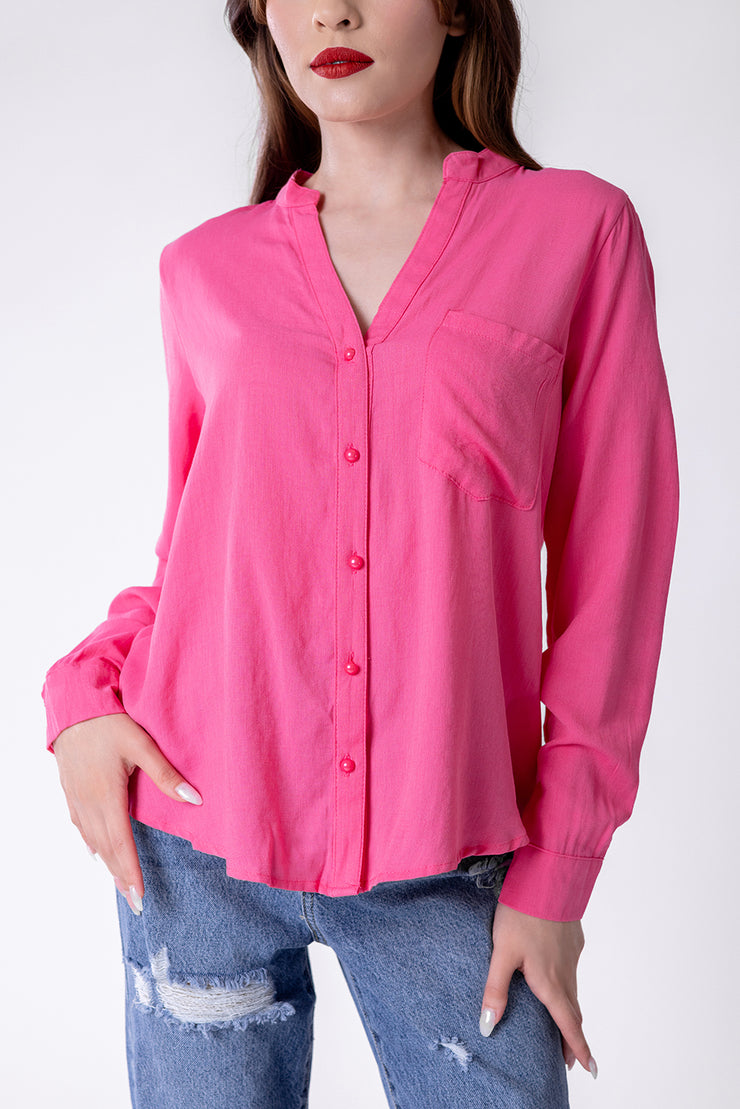 Blusa sencilla cuello V de mangas largas
