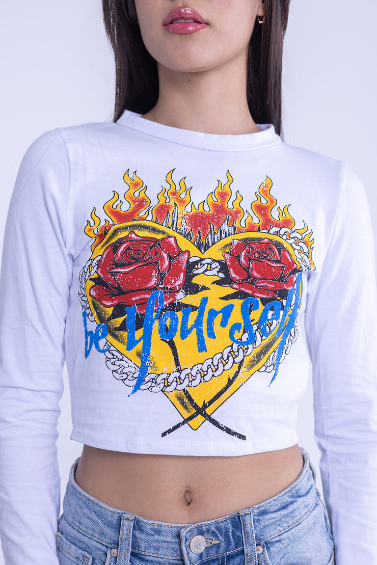 Crop top estampado rockero