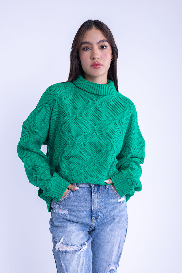 Suéter verde con diseño tejido de rombos