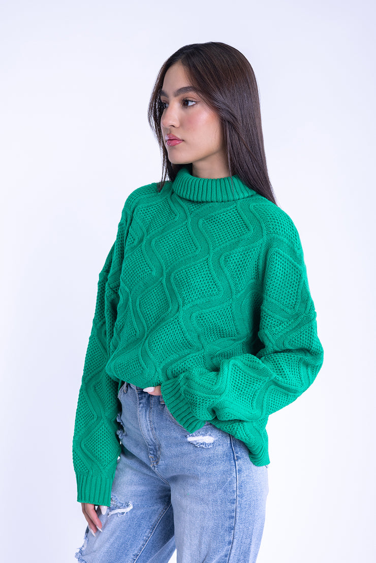 Suéter verde con diseño tejido de rombos
